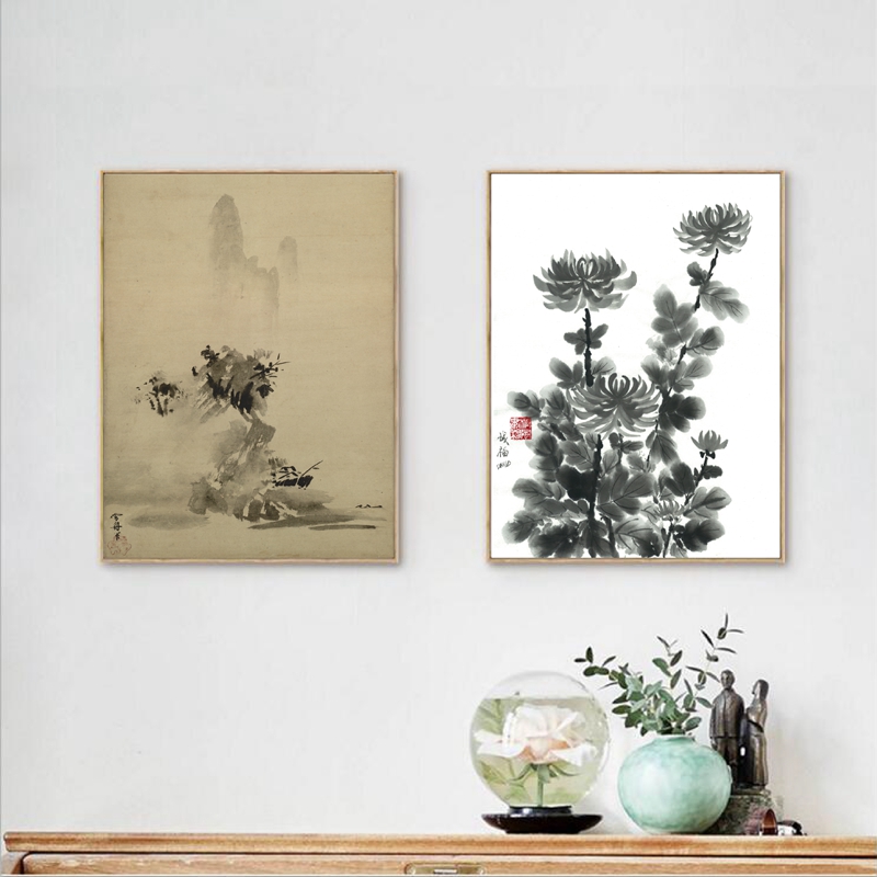 Japanese Traditional Lifestyle - Japon geleneksel mürekkep boyama tuval sanat